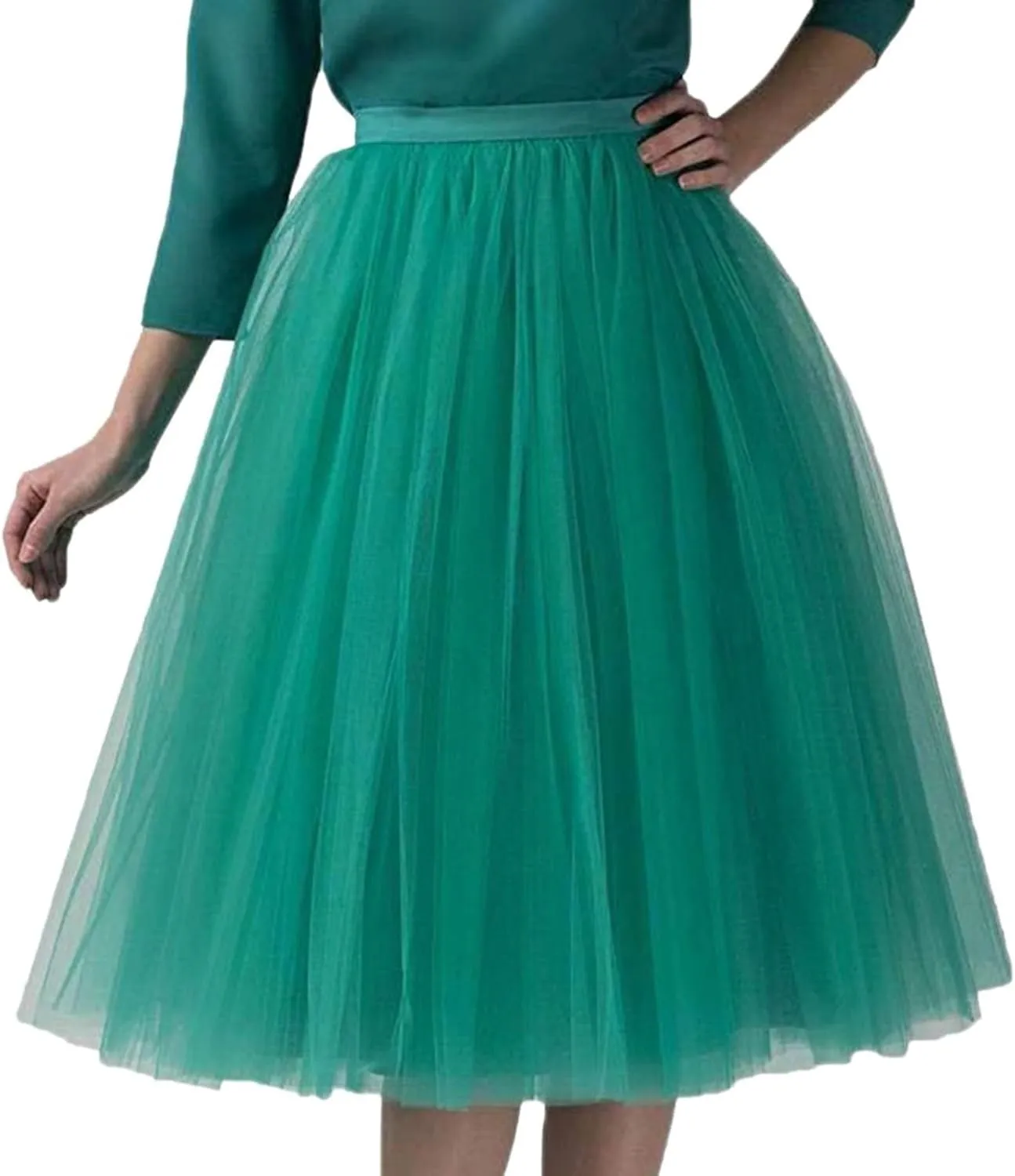 Women's Summer Casual Loose Trendy Elastic High Waist Solid Color Fluffy Mesh Party Flowy A-Line Latin Skirts 2025, M-XL