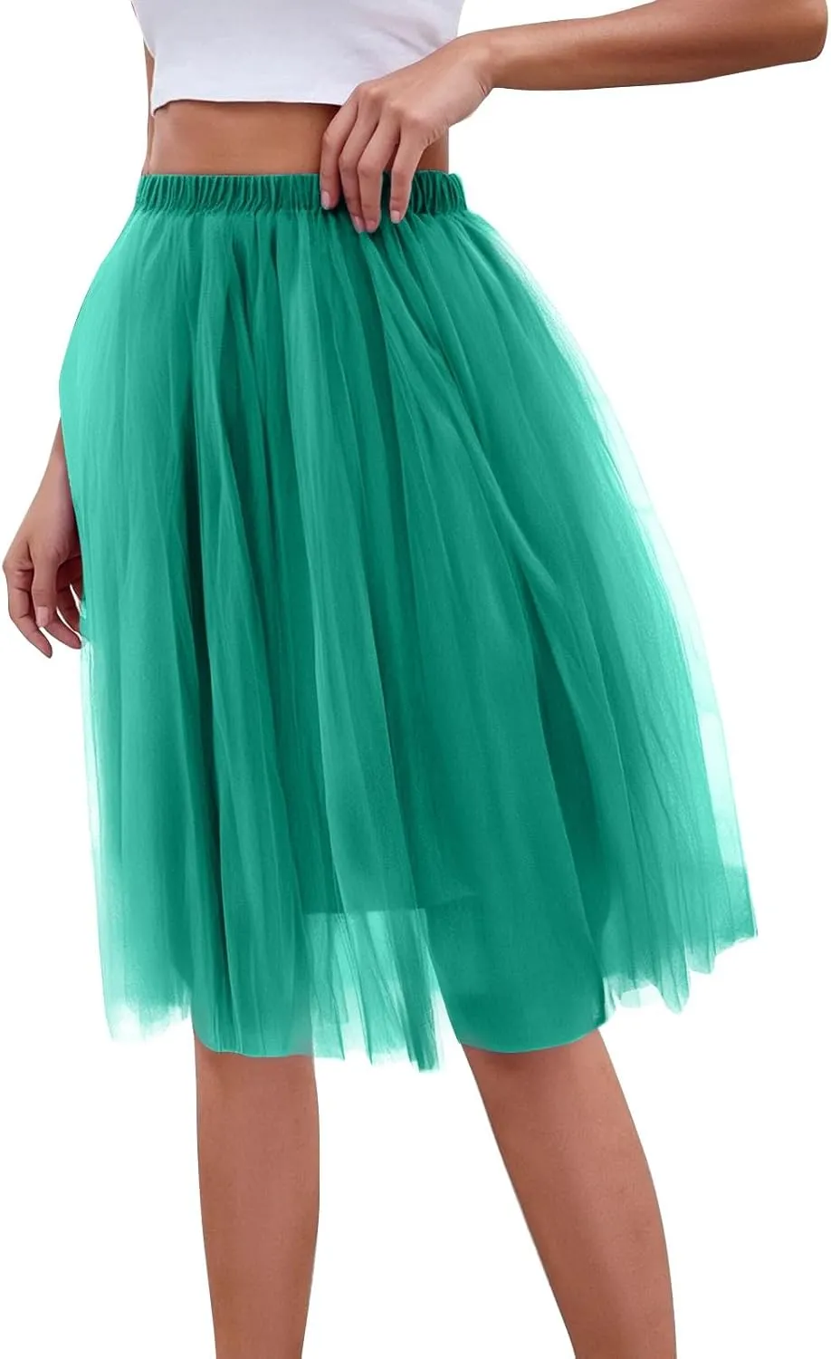 Women's Summer Casual Loose Trendy Elastic High Waist Solid Color Fluffy Mesh Party Flowy A-Line Latin Skirts 2025, M-XL