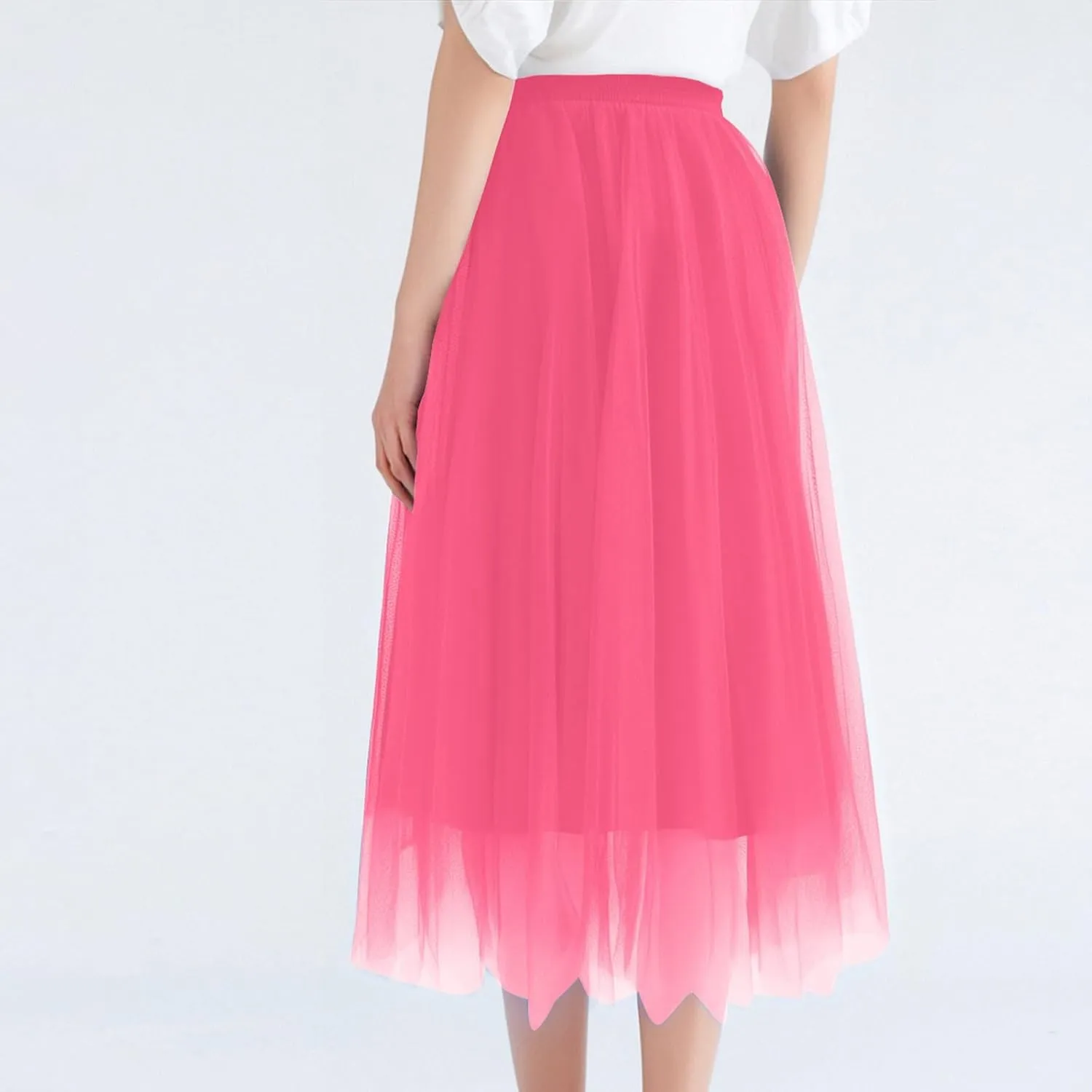 Women's Summer Casual Loose Trendy Elastic High Waist Solid Long Maxi Party Dance Fluffy Mesh Tulle Skirts