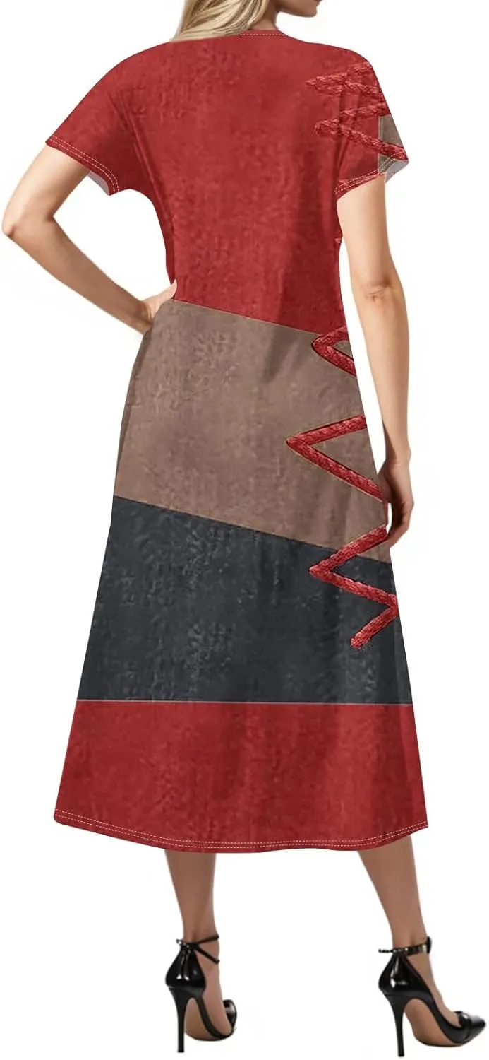 Womens Summer Dresses 2025 Short Sleeve T Shirt Dress Summer Casual Loose Swing Tshirt Midi Dresses with Pockets