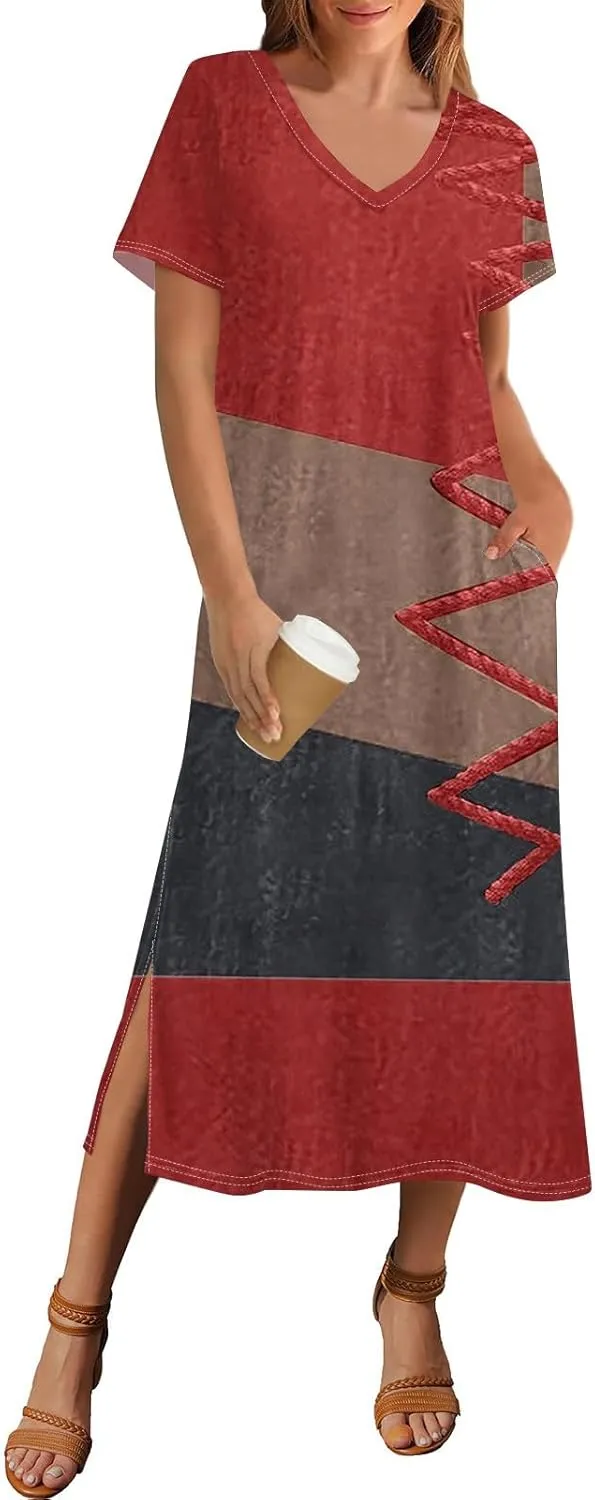 Womens Summer Dresses 2025 Short Sleeve T Shirt Dress Summer Casual Loose Swing Tshirt Midi Dresses with Pockets