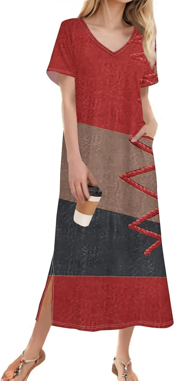 Womens Summer Dresses 2025 Short Sleeve T Shirt Dress Summer Casual Loose Swing Tshirt Midi Dresses with Pockets