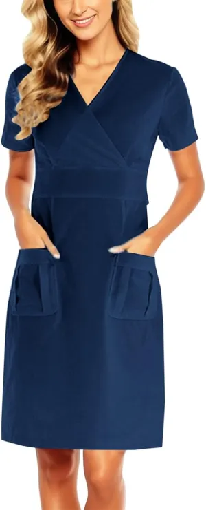 Womens Summer Dresses Short Sleeve V Neck Midi Skirt with Pocket for Women Casual Spring 2025 Church Work Dresses