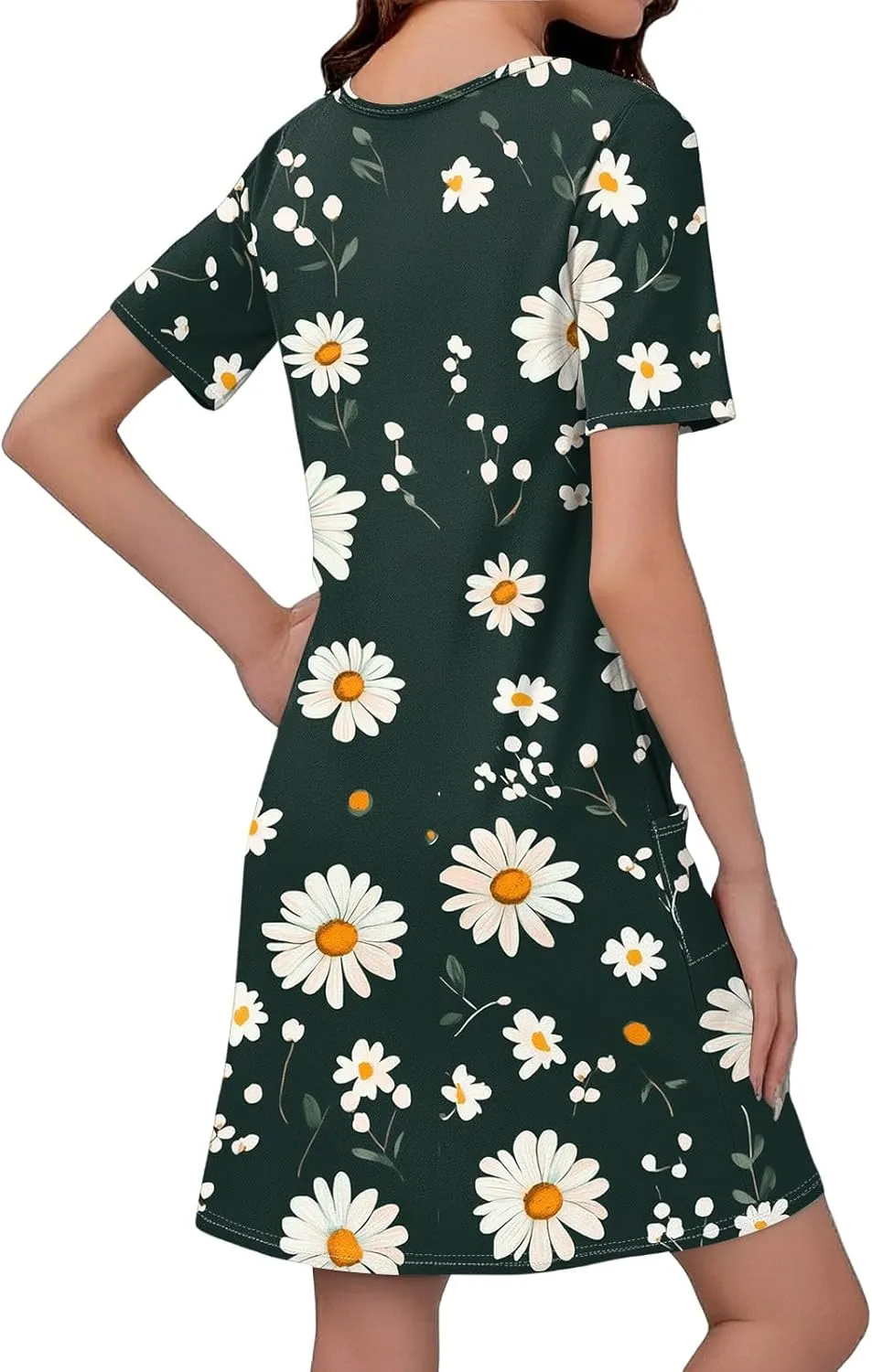 Womens Summer Dresses Short Sleeve V Neck Trendy Casual Floral T Shirt Dress for Women with Pockets