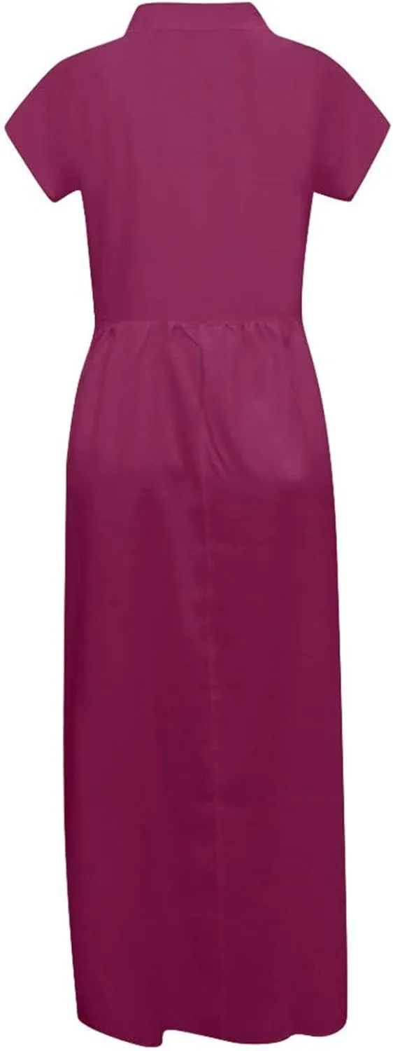 Womens Summer Linen Flowy Maxi Dress Short Sleeve V Neck Dresses Loose Casual Tiered Ruffle High Waist Long Dresses