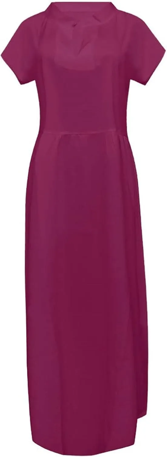 Womens Summer Linen Flowy Maxi Dress Short Sleeve V Neck Dresses Loose Casual Tiered Ruffle High Waist Long Dresses
