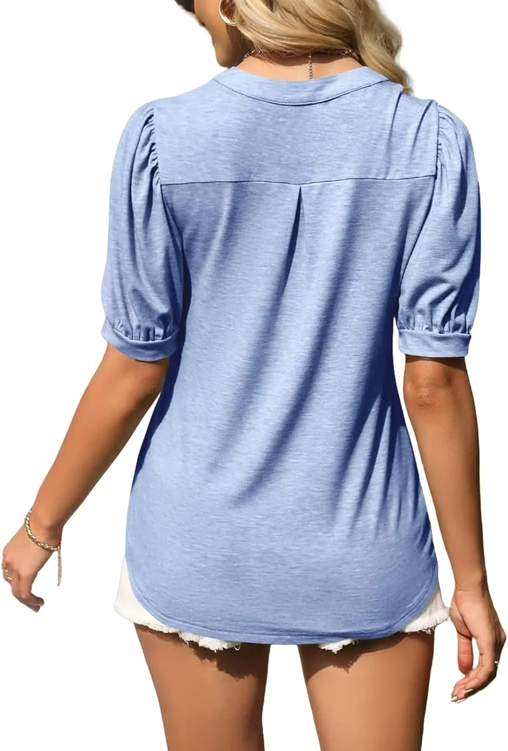 Womens Summer Shirt Casual Puff Sleeve Loose Top Summer Going Out Tee Beach Vacation Tunic Cute Flowy Blouse