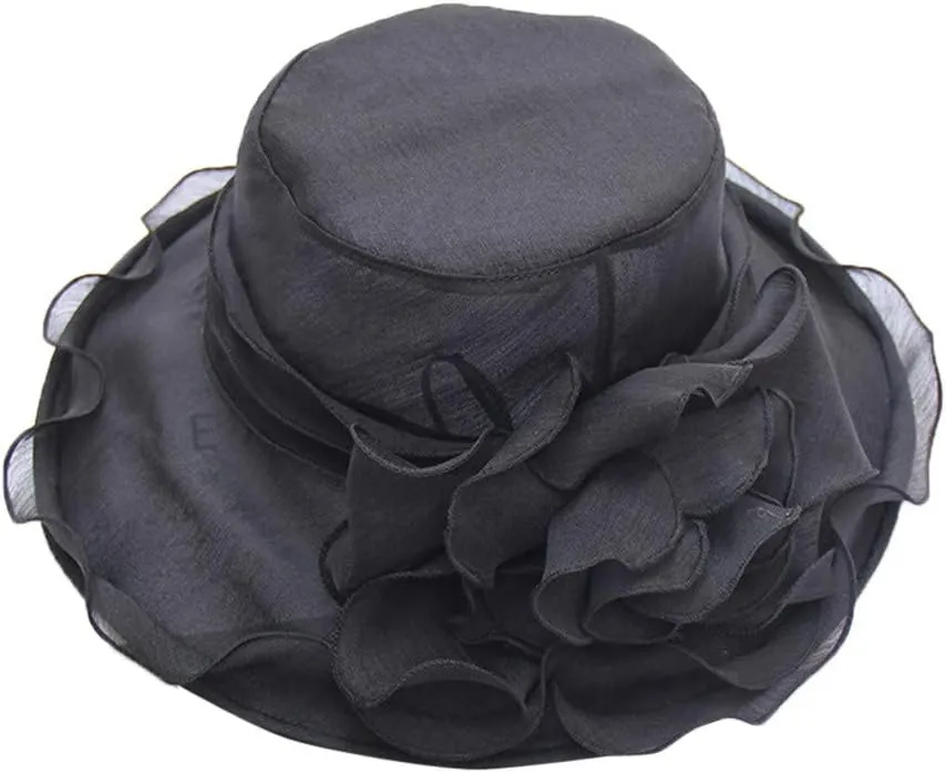 Women's Summer Sun Hat Wide Brim Bucket Hat Women Vintage Bowler Cloche Hat for Church, Wedding, Party Independence Day