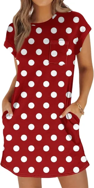 Women's Summer T Shirt Dress Casual Crewneck 2025 Short Sleeve Mini Sundress Loose Fit Mini Dresses with Pocket