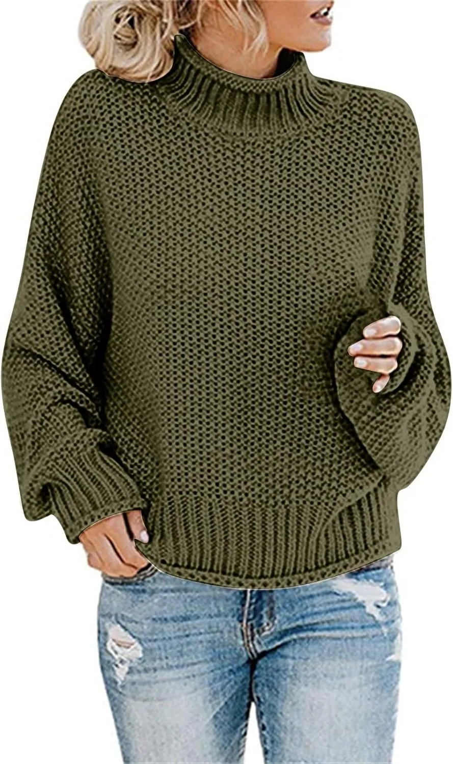 Womens Turtleneck Oversized Sweaters Batwing Long Sleeve Winter Thermal Jumpers Casual Loose Chunky Knit Pullover Top