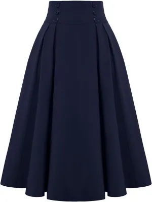 Womens Vinatge Skirts A Line Swing Skirt High Waist Midi Skirts Elegant Maxi Skirts Dressy Skirt Elastic Summer Skirt