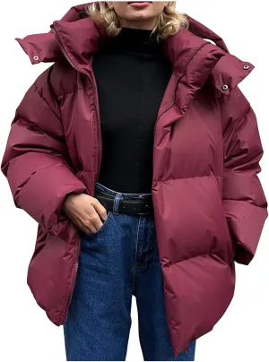 Womens Winter Hooded Oversized Puffer Jacket Zip up Quilted Padded down Jackets Winter Quilted Warm Outdoor Ski Coat