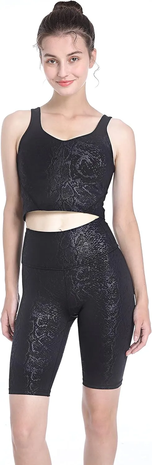 Women's Yoga Shorts Shiny High Waist Compression Pockets Tummy Control Running Volleyball Workout Shorts