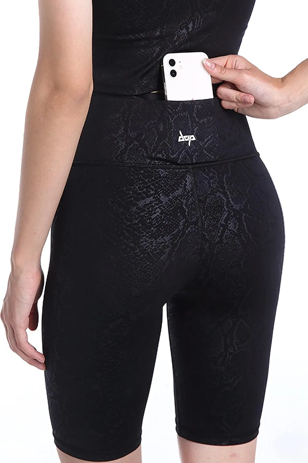 Women's Yoga Shorts Shiny High Waist Compression Pockets Tummy Control Running Volleyball Workout Shorts