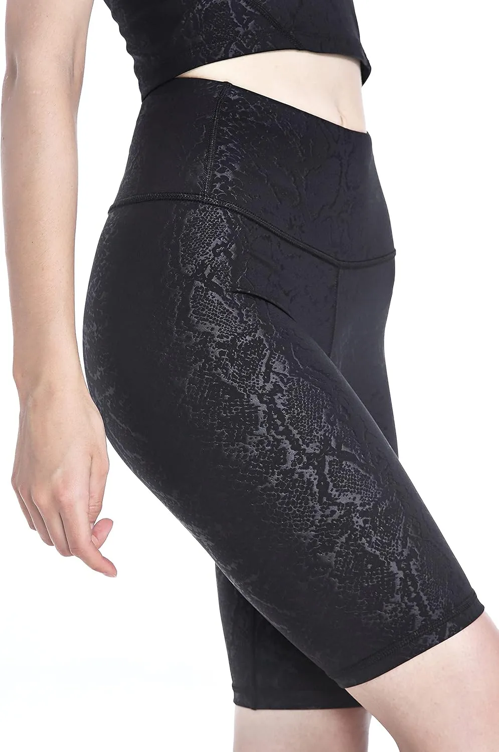 Women's Yoga Shorts Shiny High Waist Compression Pockets Tummy Control Running Volleyball Workout Shorts