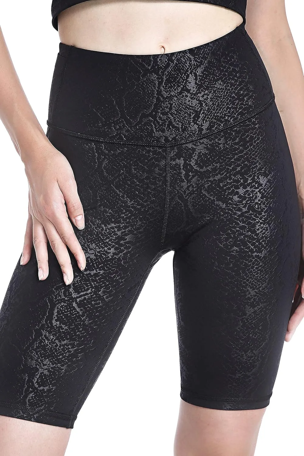 Women's Yoga Shorts Shiny High Waist Compression Pockets Tummy Control Running Volleyball Workout Shorts