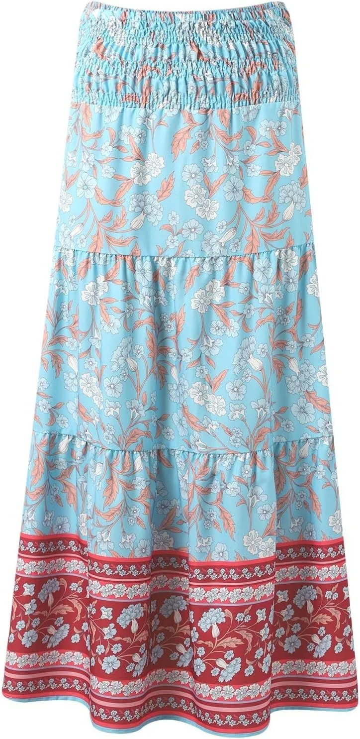 Workout Skirts for Women 2025 Summer Bohemian Floral Skirt High Elastic Waist Renaissance Skirt for Vacation Clothes