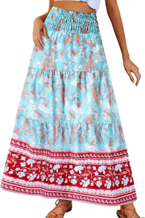 Workout Skirts for Women 2025 Summer Bohemian Floral Skirt High Elastic Waist Renaissance Skirt for Vacation Clothes