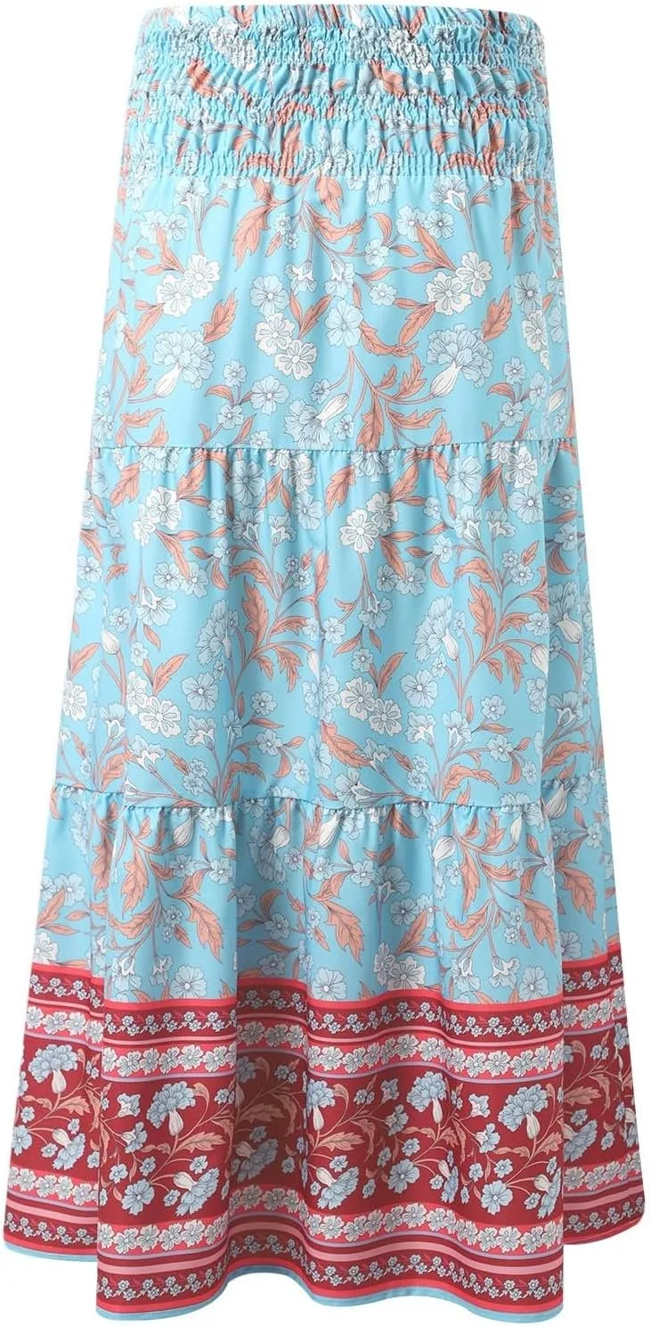 Workout Skirts for Women 2025 Summer Bohemian Floral Skirt High Elastic Waist Renaissance Skirt for Vacation Clothes