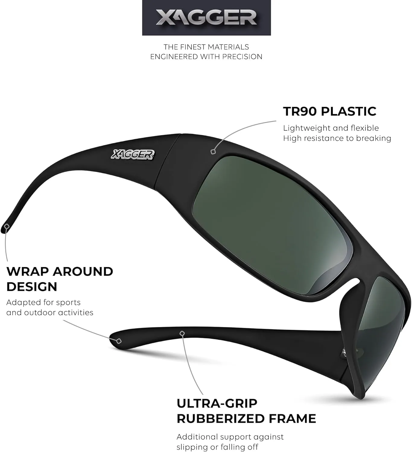 Xagger Sports Polarized Sunglasses for Men Wrap Around TR90 Frame Sun Glasses