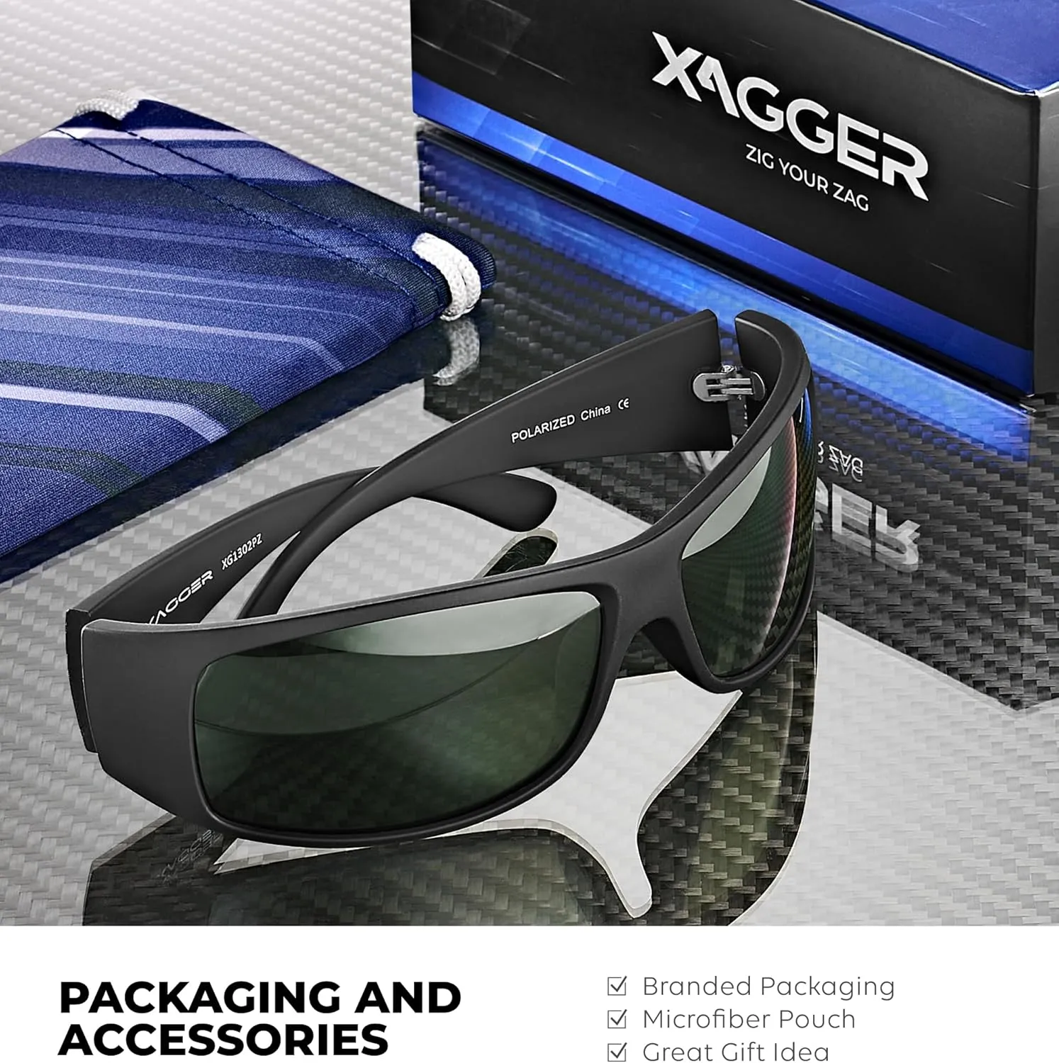 Xagger Sports Polarized Sunglasses for Men Wrap Around TR90 Frame Sun Glasses