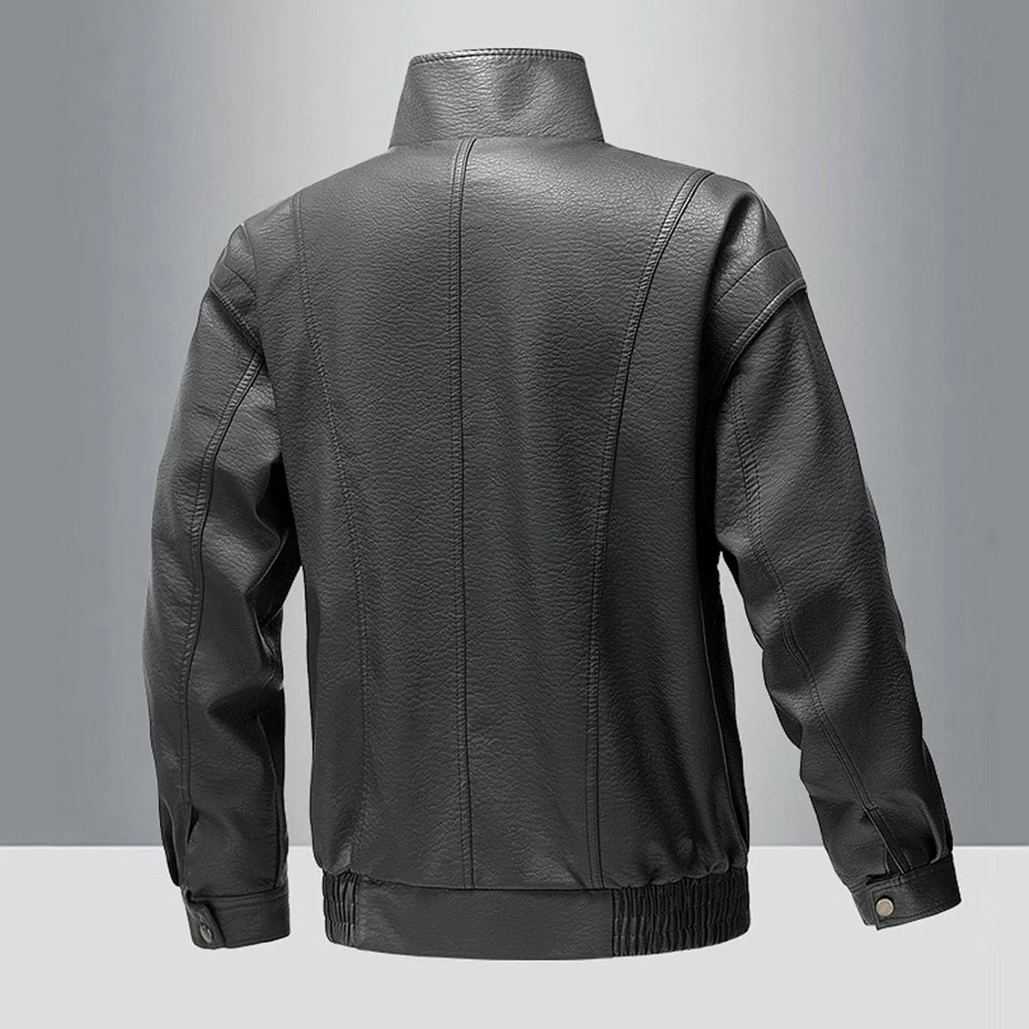 Xiaojmake Vintage Trucker Jacket Men Classic Fashion Motorcycle Coat Fleece Lined Bomber Jacket Stand Collar Leather Jacket