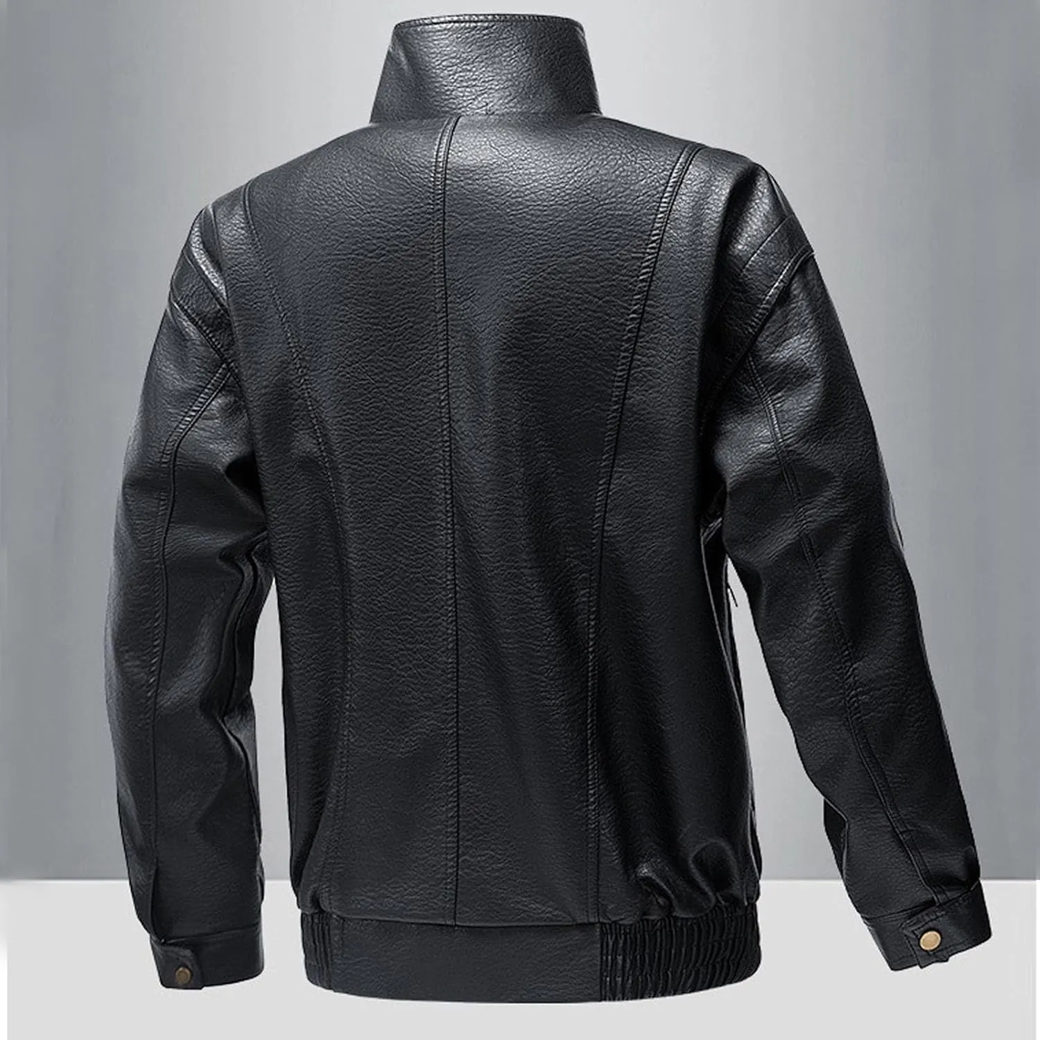 Xiaojmake Vintage Trucker Jacket Men Classic Fashion Motorcycle Coat Fleece Lined Bomber Jacket Stand Collar Leather Jacket