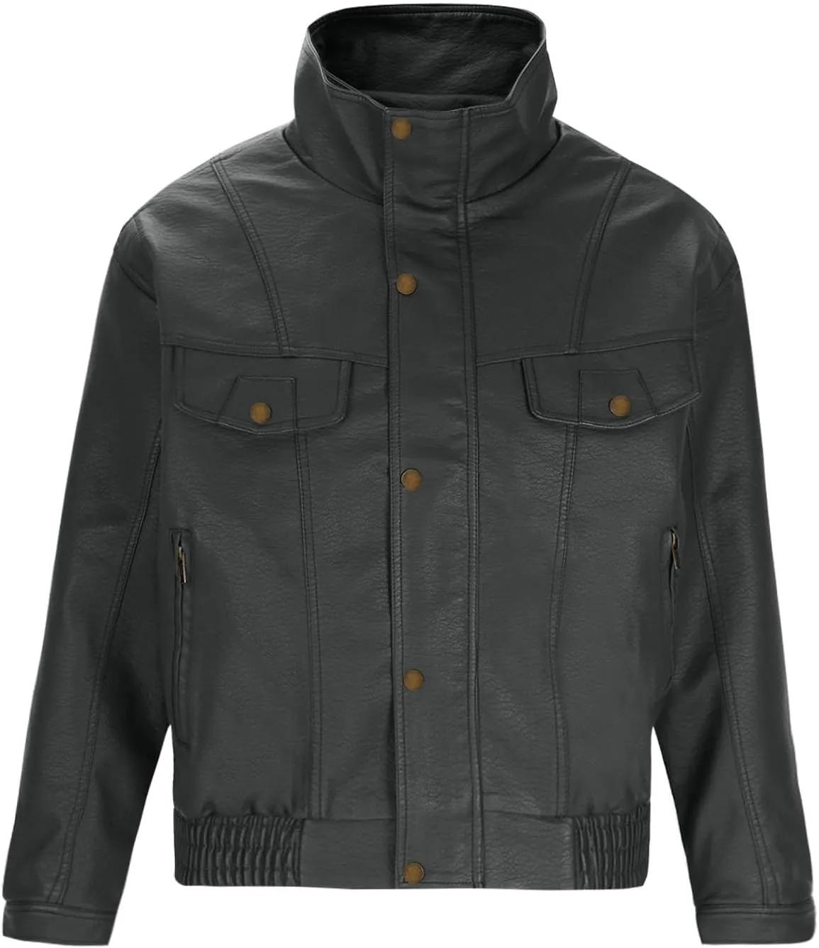Xiaojmake Vintage Trucker Jacket Men Classic Fashion Motorcycle Coat Fleece Lined Bomber Jacket Stand Collar Leather Jacket