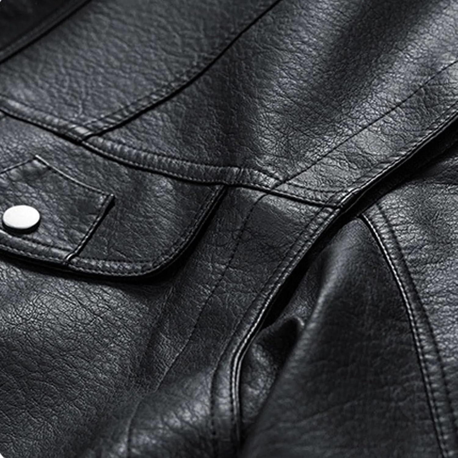 Xiaojmake Vintage Trucker Jacket Men Classic Fashion Motorcycle Coat Fleece Lined Bomber Jacket Stand Collar Leather Jacket