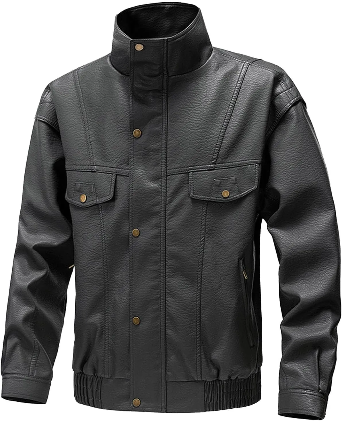 Xiaojmake Vintage Trucker Jacket Men Classic Fashion Motorcycle Coat Fleece Lined Bomber Jacket Stand Collar Leather Jacket