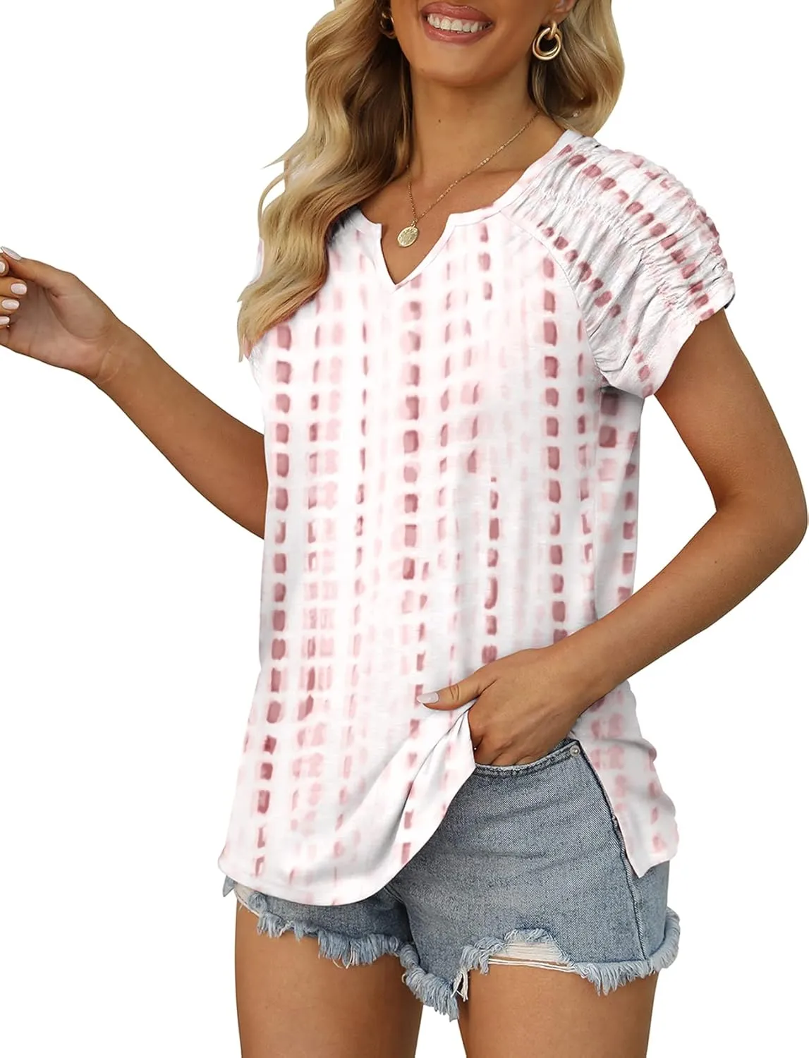 XIEERDUO Womens Summer Tops Casual V Neck T Shirts Short Sleeve Shirts Loose Fit Flowy