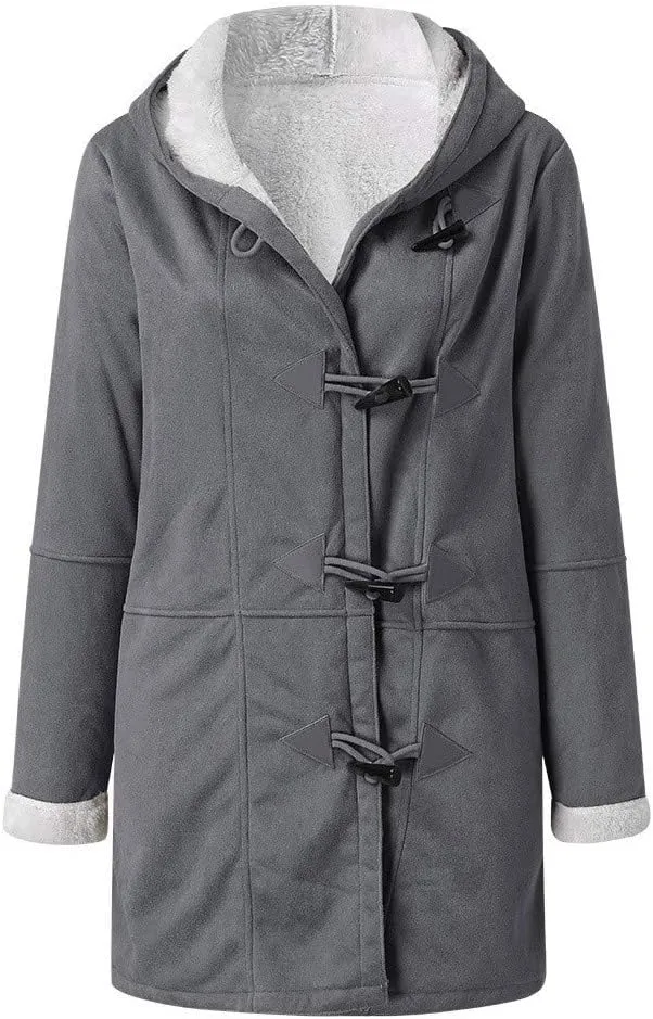 XUNRYAN Womens Winter Warm Coat with Hood Plus Size Suede Leather Sherpa Jackets Fleece Plush Hoodie Jackets Outerwear