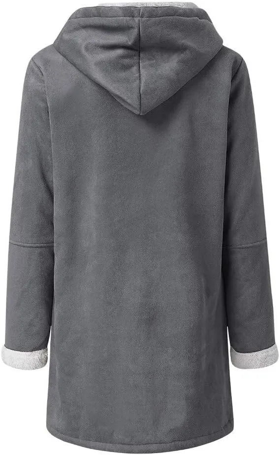 XUNRYAN Womens Winter Warm Coat with Hood Plus Size Suede Leather Sherpa Jackets Fleece Plush Hoodie Jackets Outerwear