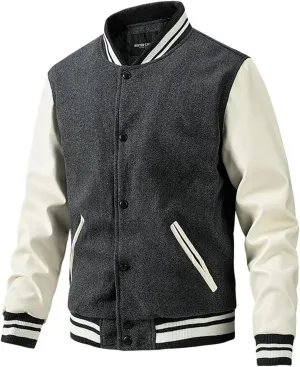 Ymosrh Men's Lightweight Jacket Fashion Varsity Jacket Causal Slim Fit Letterman Baseball Bomber Jackets, L-3XL