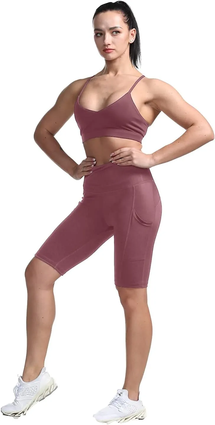 Yoga Shorts for Women High Waist Biker Shorts with Pockets Workout Athletic Running Short