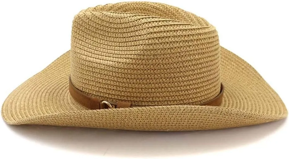 YOLAI Mens Stra𝐰 Cowboy Hat Women Floppy Packable Wide Brim Sun Hat Western Panama Travel Beach Cap Fedora Bucket