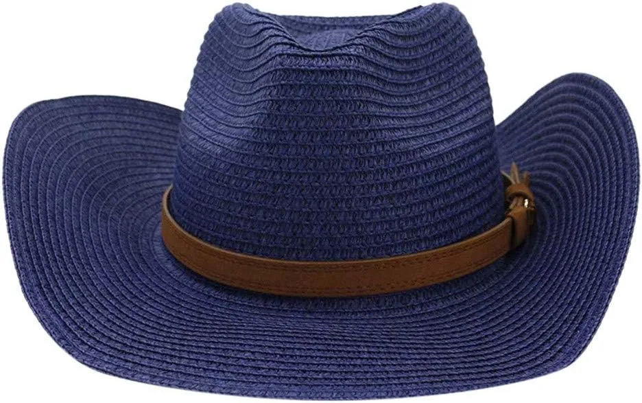 YOLAI Mens Stra𝐰 Cowboy Hat Women Floppy Packable Wide Brim Sun Hat Western Panama Travel Beach Cap Fedora Bucket