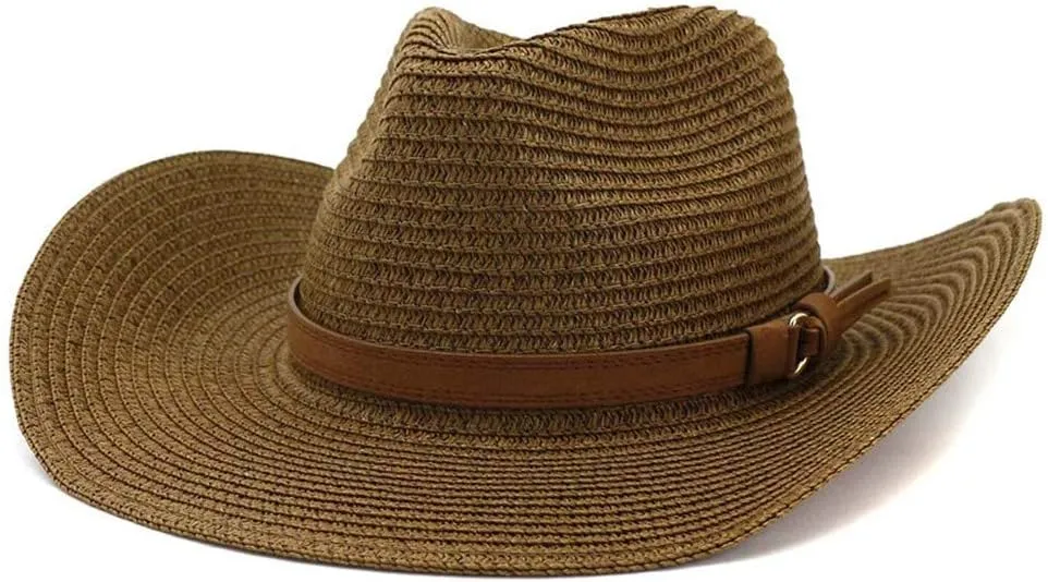 YOLAI Mens Stra𝐰 Cowboy Hat Women Floppy Packable Wide Brim Sun Hat Western Panama Travel Beach Cap Fedora Bucket