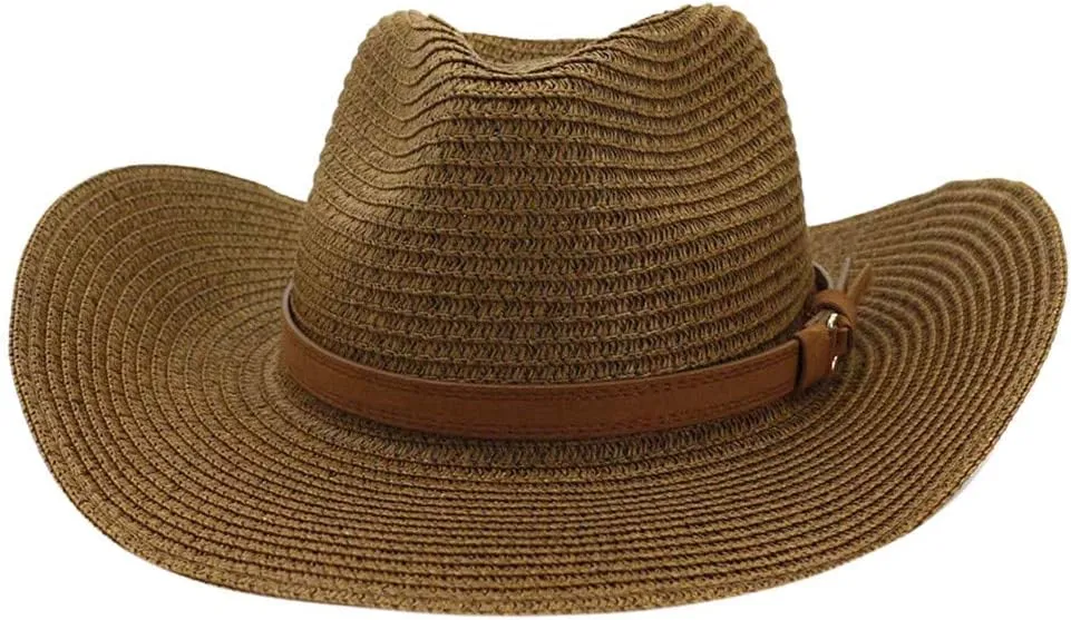 YOLAI Mens Stra𝐰 Cowboy Hat Women Floppy Packable Wide Brim Sun Hat Western Panama Travel Beach Cap Fedora Bucket