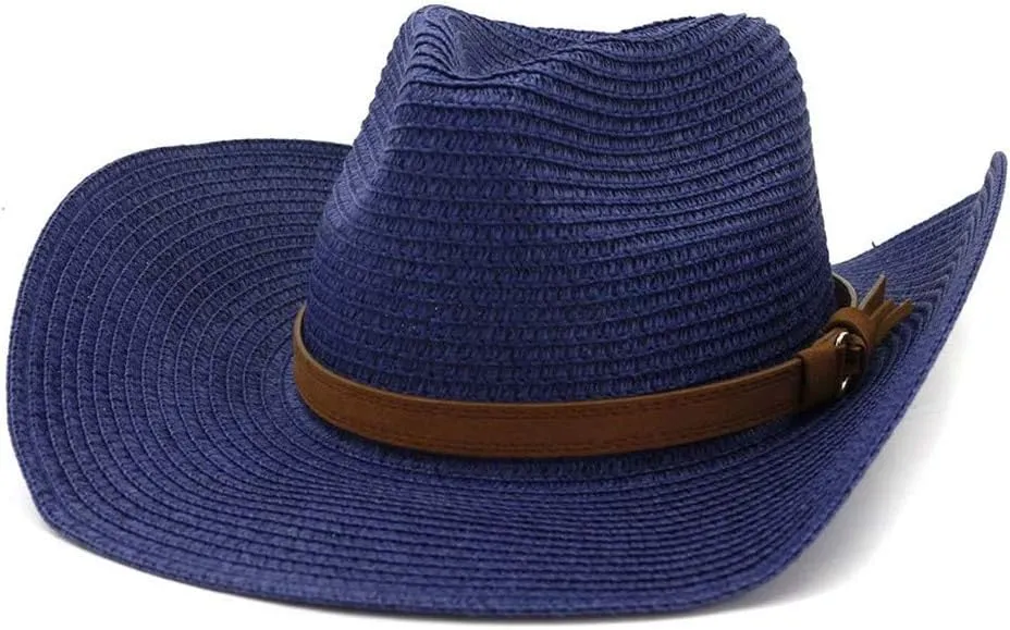 YOLAI Mens Stra𝐰 Cowboy Hat Women Floppy Packable Wide Brim Sun Hat Western Panama Travel Beach Cap Fedora Bucket