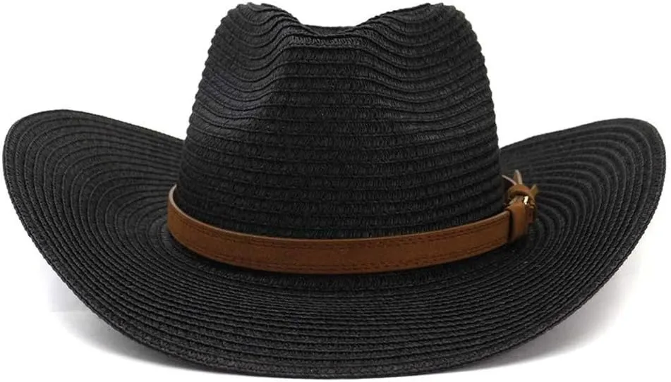 YOLAI Mens Stra𝐰 Cowboy Hat Women Floppy Packable Wide Brim Sun Hat Western Panama Travel Beach Cap Fedora Bucket