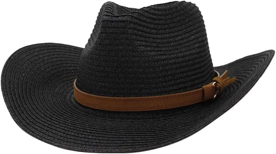YOLAI Mens Stra𝐰 Cowboy Hat Women Floppy Packable Wide Brim Sun Hat Western Panama Travel Beach Cap Fedora Bucket