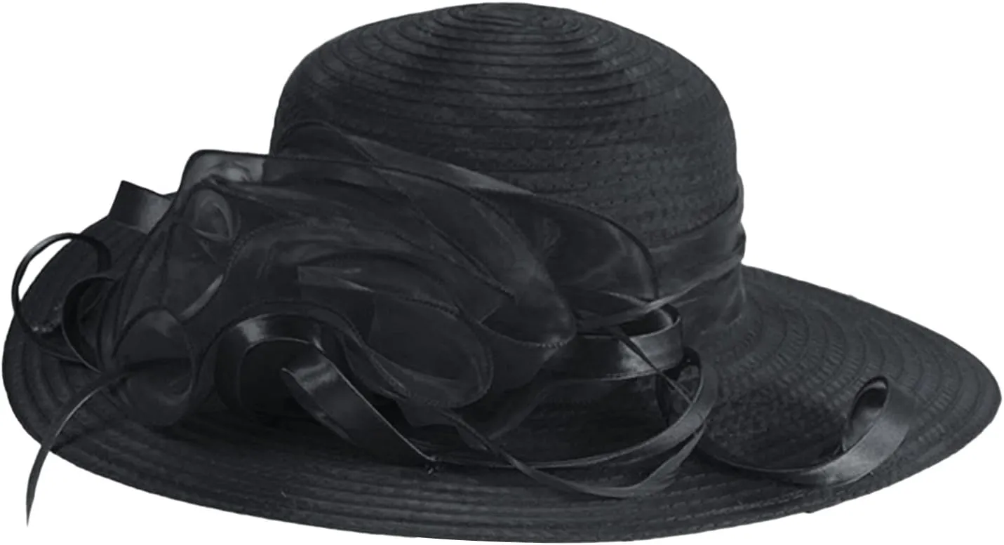 YOLAI Wide Brim Summer Hat for Women Lady Tea Party Fascinators Cap Church Wedding Cap with Flower