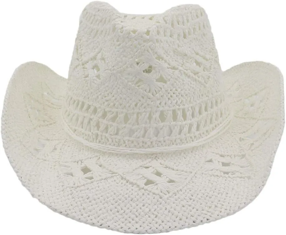 YOLAI Women Stra𝐰 Cowboy Hat Wide Brim Sun Hat Cowgir𝐥 Summer Western Cowboy Hat for Travel Outdoor Family Hat