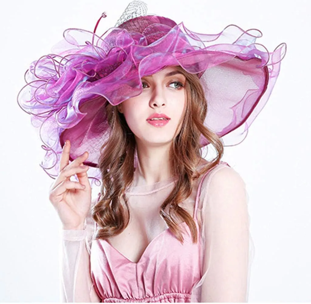 YOLAI Women's Organza Church Fascinator Bridal Tea Party Wedding Hat Beach Hats for Women