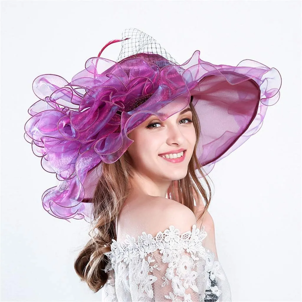 YOLAI Women's Organza Church Fascinator Bridal Tea Party Wedding Hat Beach Hats for Women