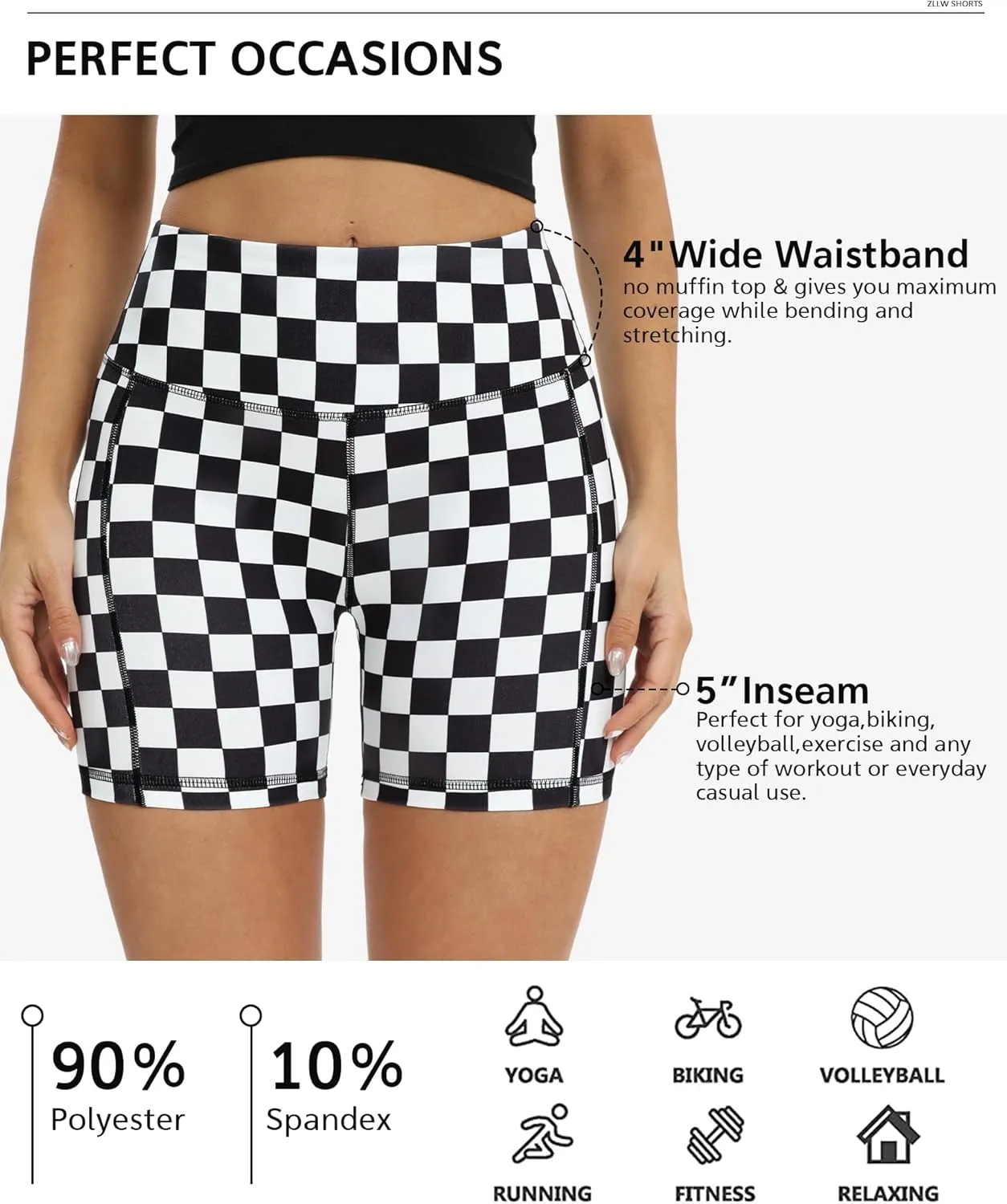 ZLLW Women's High Waist Cute Print Workout Yoga Shorts, 5 inch Squat Proof Biker Shorts Stretch Athletic Running Shorts