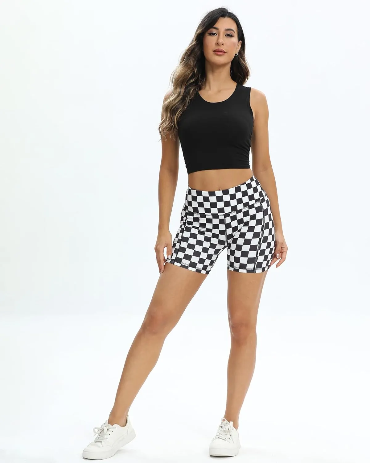ZLLW Women's High Waist Cute Print Workout Yoga Shorts, 5 inch Squat Proof Biker Shorts Stretch Athletic Running Shorts