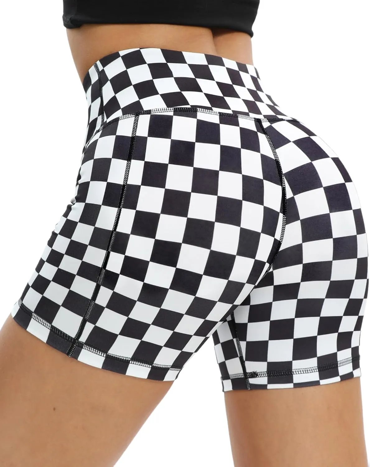 ZLLW Women's High Waist Cute Print Workout Yoga Shorts, 5 inch Squat Proof Biker Shorts Stretch Athletic Running Shorts