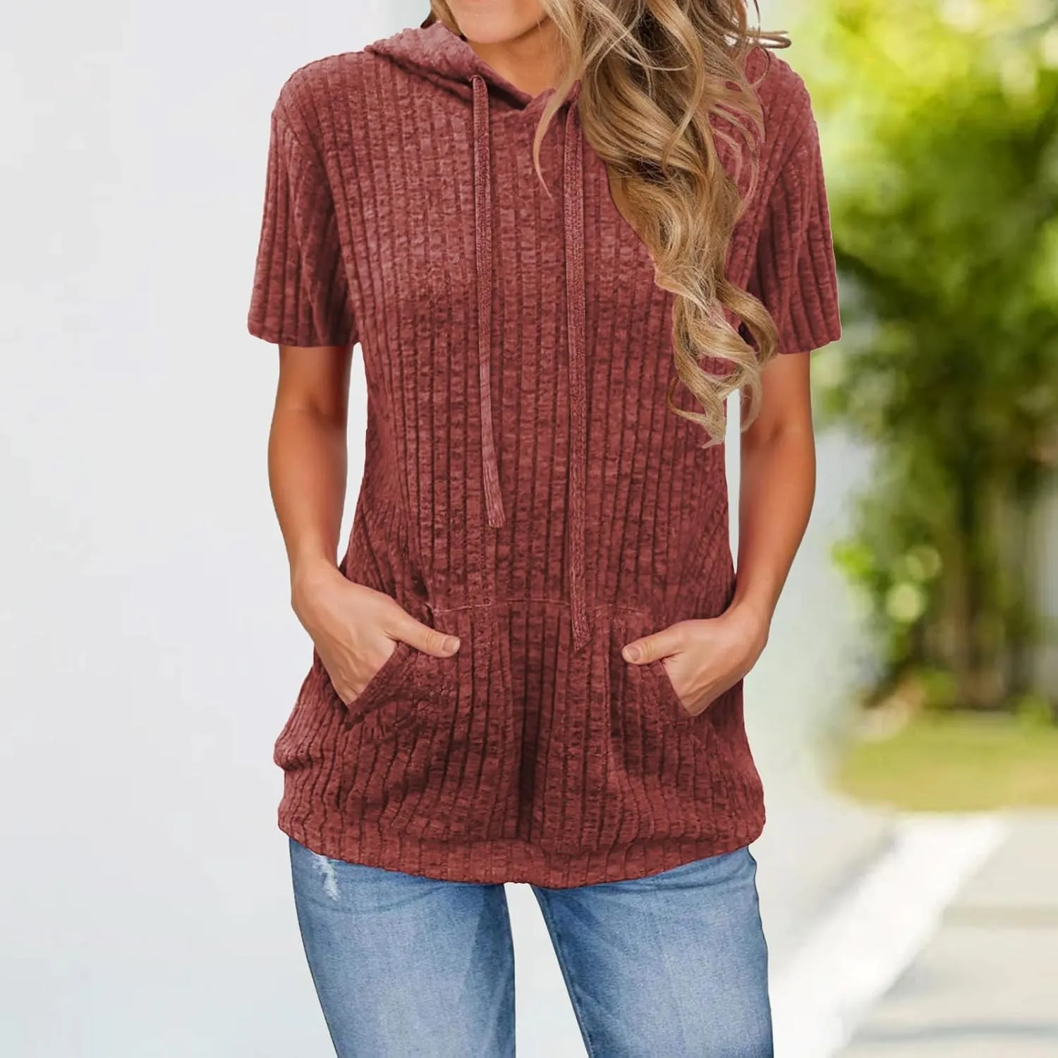 ZWRXW Womens Summer Tops Short Sleeve Cable Knit Sweater Tops Lightweight Fashion Comfortable Hoodies Casual T Shirts Tunics